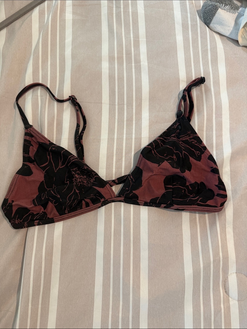 RVCA Black & Mauve Floral Triangle Bralette